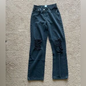 Black Distressed Jeans with Cross Waist